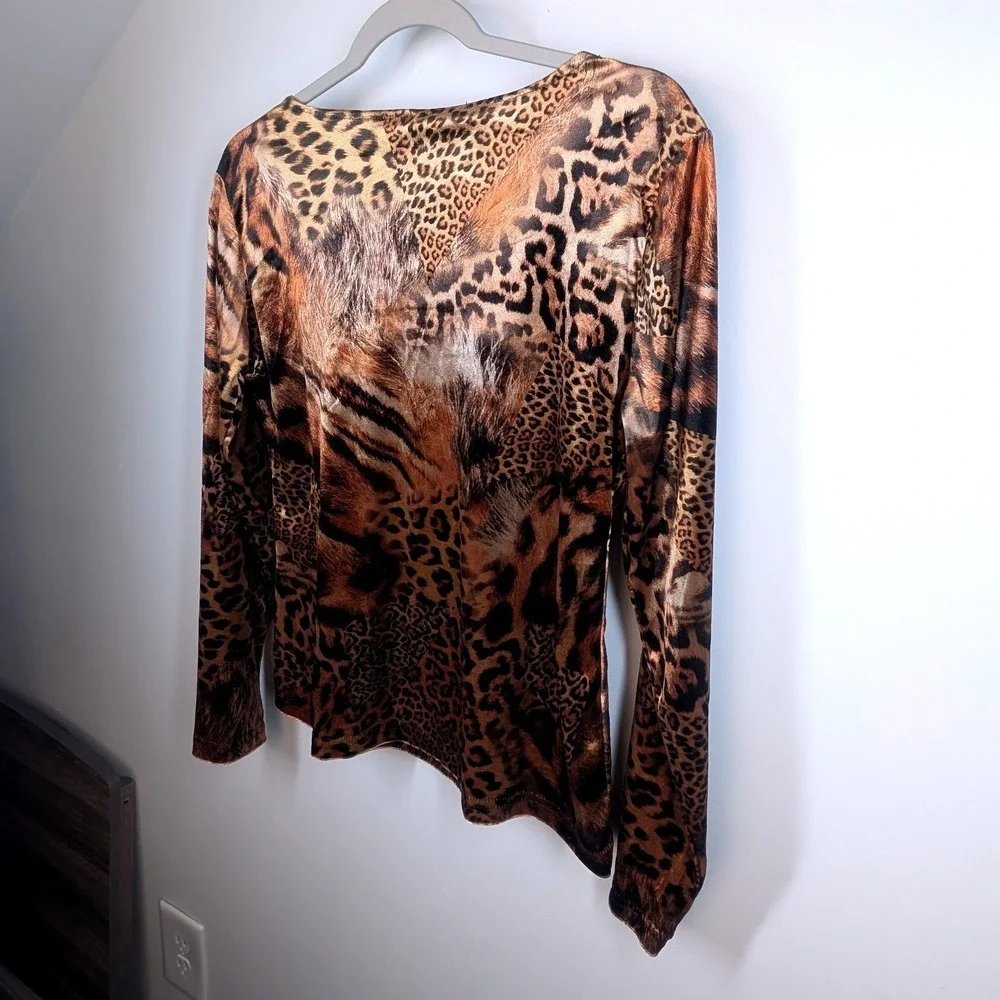 Cupid Vintage Y2K Leopard Print Cutout‎ Long Sleeve Top NWT Brown Animal Print